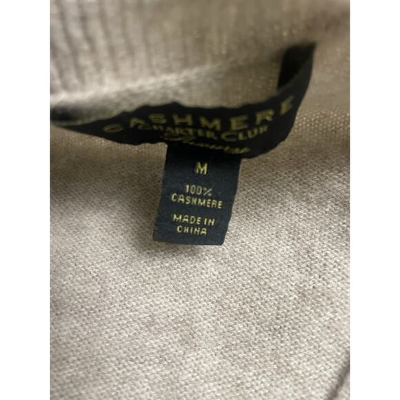CHARTER CLUB Luxury 100% Cashmere Sweater Women's Size M Beige Tan V Neck - Picture 4 of 7